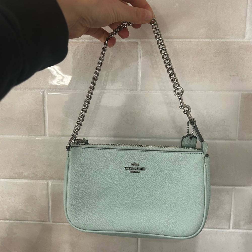 Coach Light Blue Leather Chain Bag